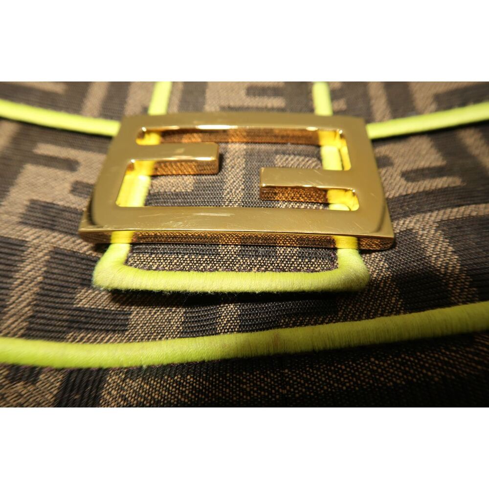 Fendi Zucca Embroidered Canvas Baguette Medium Shoulder Bag Brown Neon Women's - Picture 11 of 16